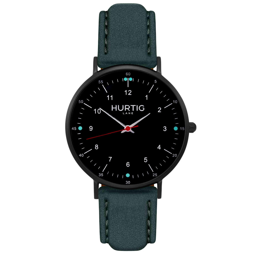 Moderno Vegan Suede Watch All Black & Forest Green Watch Hurtig Lane Vegan Watches