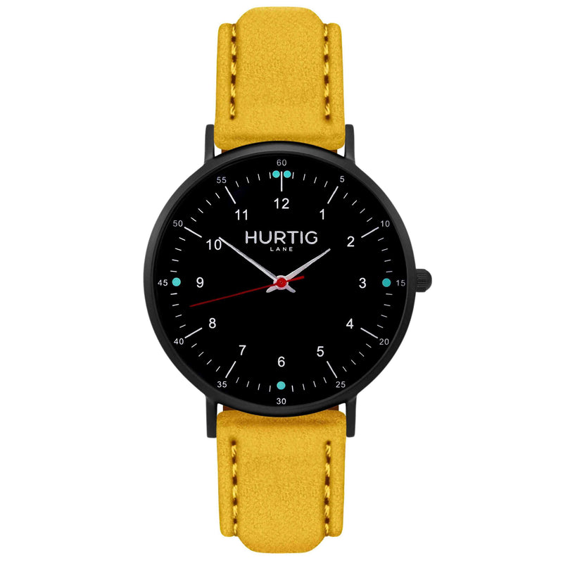 Moderna Vegan Suede Watch All Black & Duck Egg - Hurtig Lane - sustainable- vegan-ethical- cruelty free