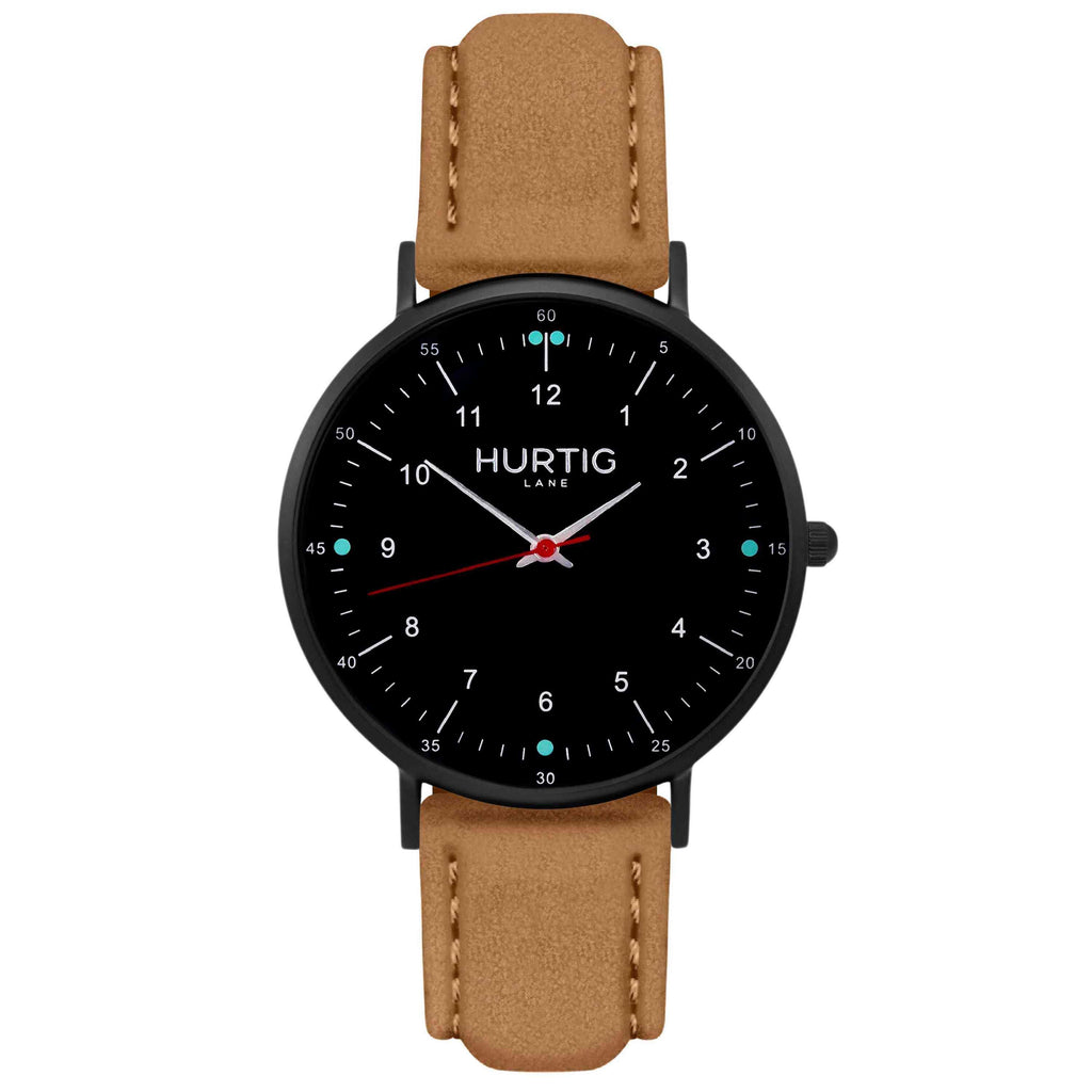 Moderno Vegan Suede Watch All Black & Camel Watch Hurtig Lane Vegan Watches