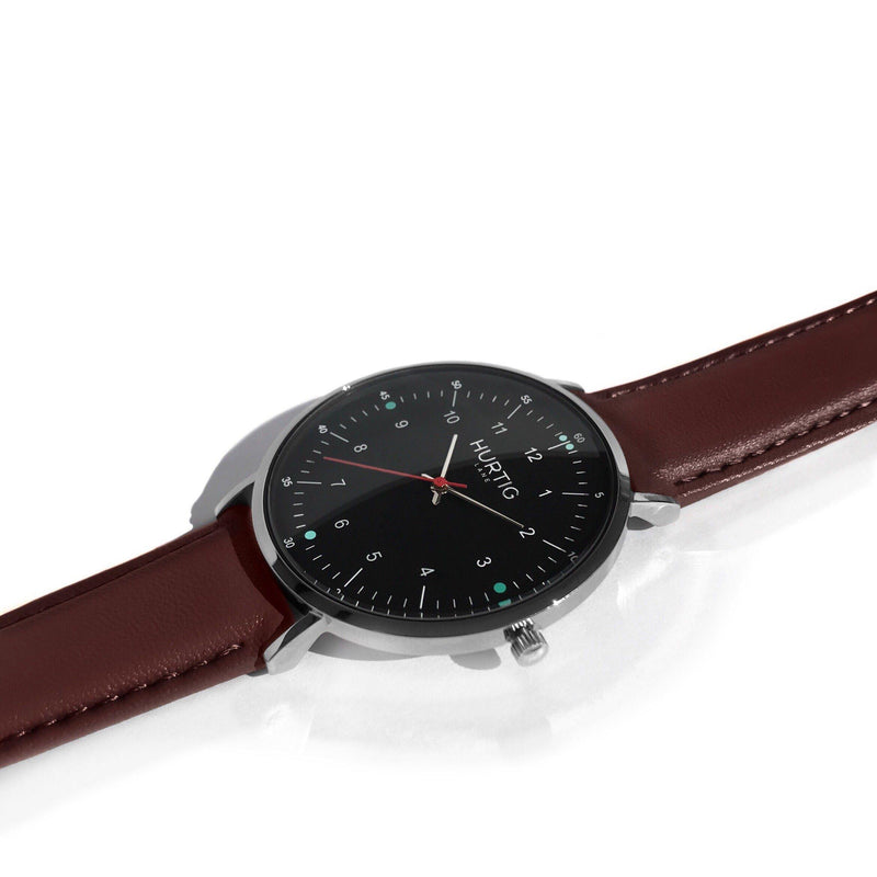 Moderno Vegan Leather Watch Silver, Black & Chestnut Watch Hurtig Lane Vegan Watches