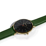 hurtig lane vegan leather watch gold,  black & green vegane uhren