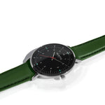 Moderna Vegan Leather Watch Silver, Black & Green - Hurtig Lane - sustainable- vegan-ethical- cruelty free