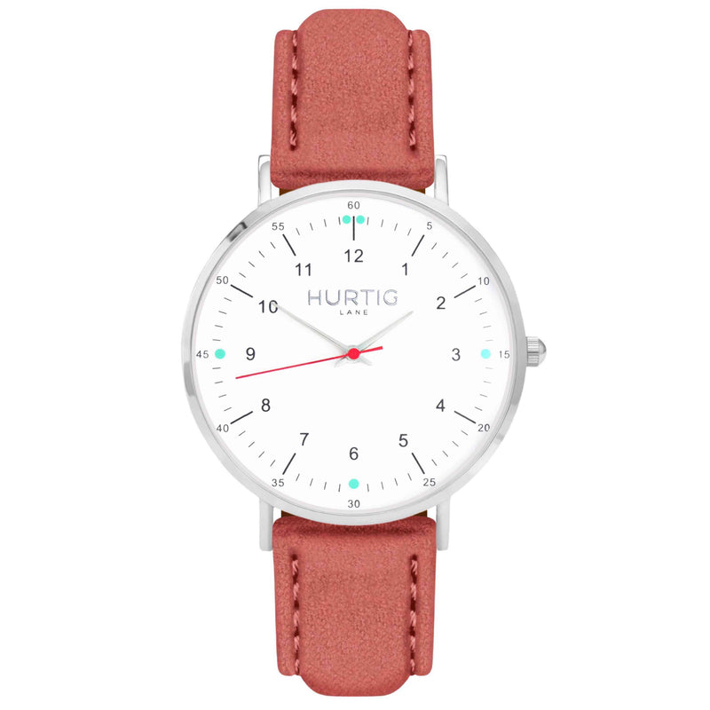 Moderno Vegan Suede Watch Silver, White & Berry Watch Hurtig Lane Vegan Watches