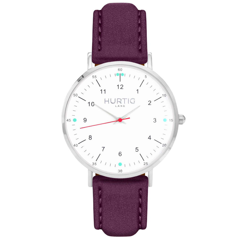 Moderno Vegan Suede Watch Silver, White & Berry Watch Hurtig Lane Vegan Watches