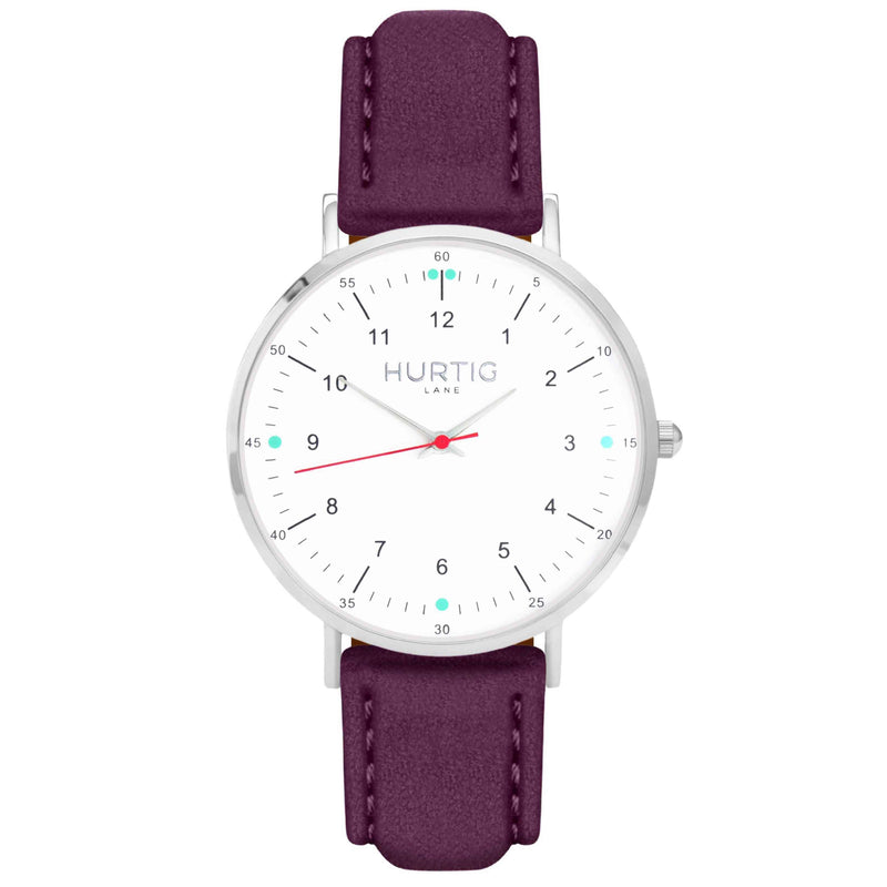 Moderna Vegan Suede Watch Silver, White & Forest Green Watch Hurtig Lane Vegan Watches