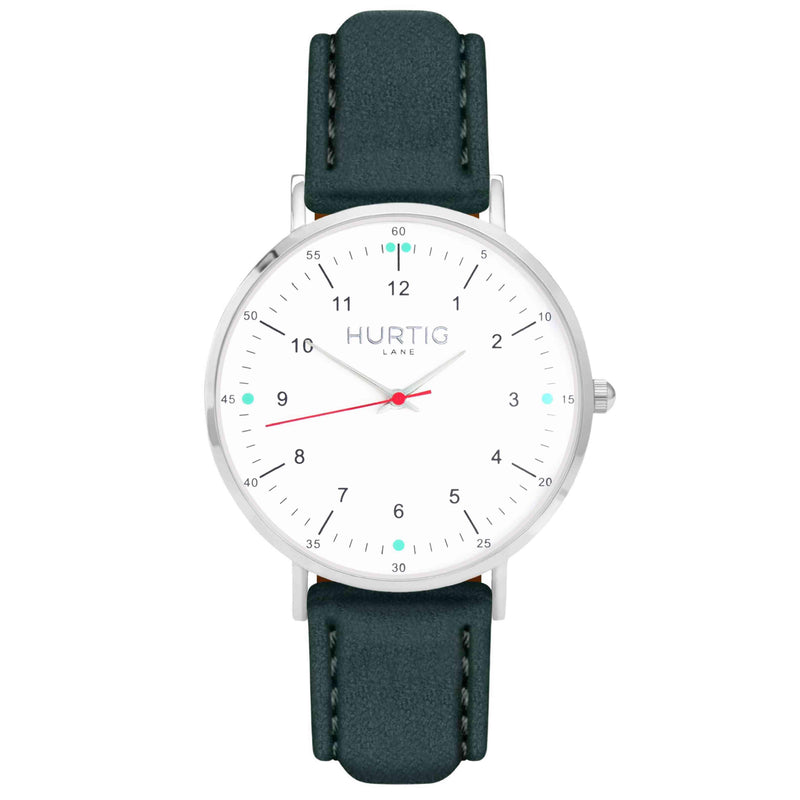 Moderna Vegan Suede Watch Silver, White & Duck Egg Watch Hurtig Lane Vegan Watches