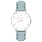 Moderna Vegan Suede Watch Silver, White & Duck Egg Watch Hurtig Lane Vegan Watches