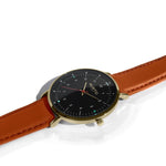 hurtig lane vegan leather watch gold,  black & tan vegane uhren