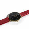 hurtig lane vegan leather watch gold, black & red vegane uhren