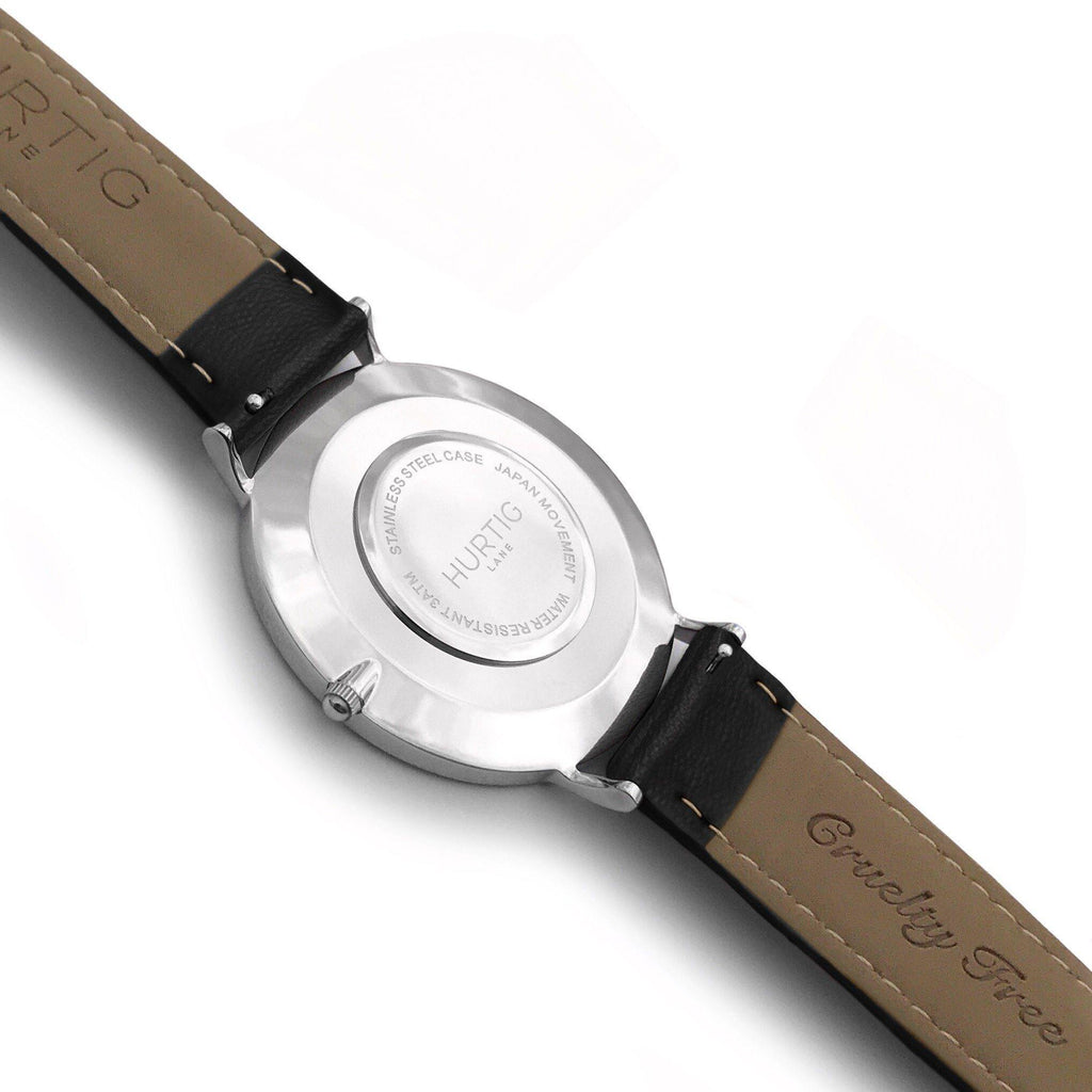 hurtig lane vegan leather watch silver, white and black. Vegane uhren