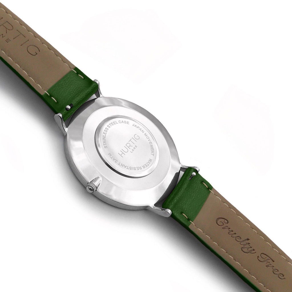 hurtig lane vegan watch silver, white and green- vegane uhr