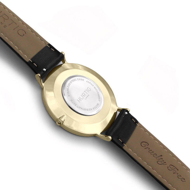 Moderno Vegan Leather Watch Gold, Black & Black - Hurtig Lane - sustainable- vegan-ethical- cruelty free