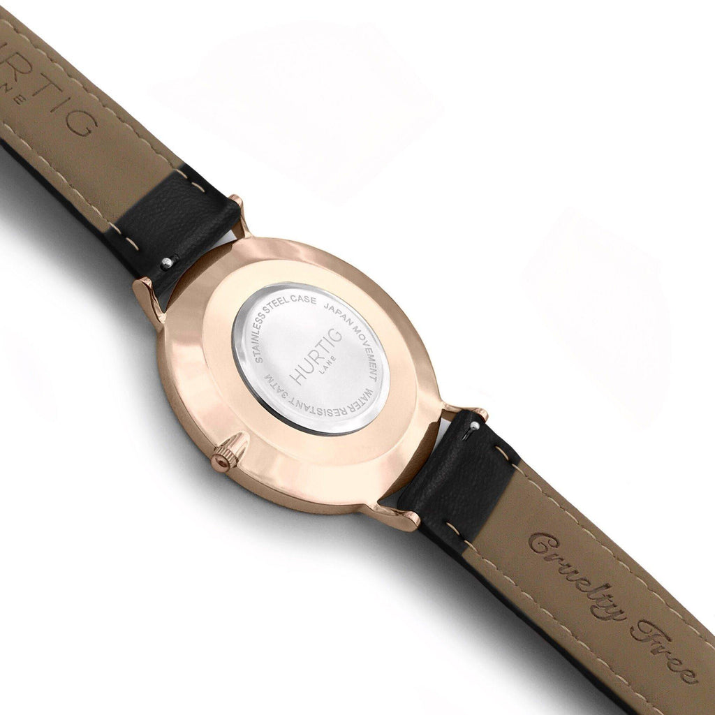 hurtig lane- Vegan leather watch Rose gold and black - vegane uhren