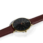 Moderno Vegan Leather Watch Gold, Black & Chestnut - Hurtig Lane - sustainable- vegan-ethical- cruelty free