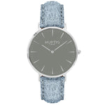 Hymnal Vegan Suede Watch Silver, Grey & Duck Egg Watch Hurtig Lane Vegan Watches