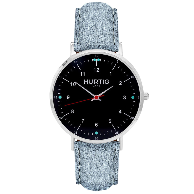 Moderna Vegan Suede Watch Silver, Black & Duck Egg Watch Hurtig Lane Vegan Watches