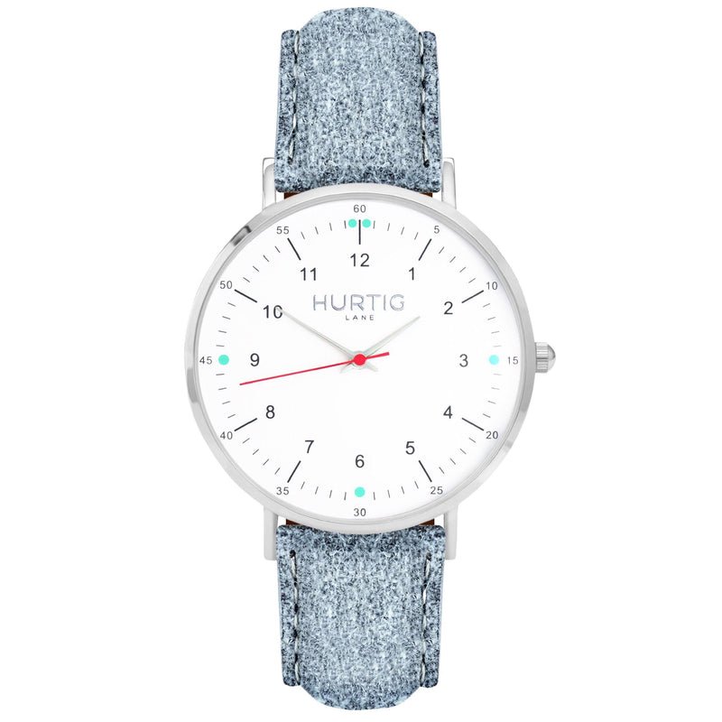 Moderno Vegan Suede Watch Silver, White & Duck Egg Watch Hurtig Lane Vegan Watches