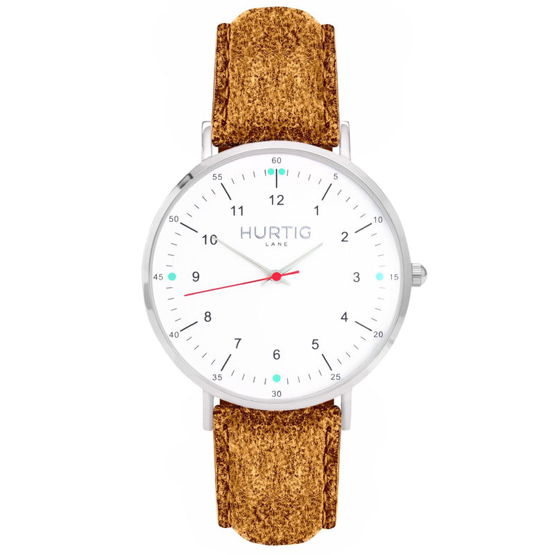 Moderna Vegan Suede Watch Silver, White & Forest Green Watch Hurtig Lane Vegan Watches