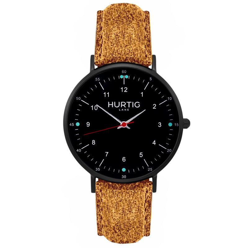 Moderna Vegan Suede Watch All Black & Coral - Hurtig Lane - sustainable- vegan-ethical- cruelty free