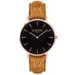 Hymnal Vegan Watch Tweed Gold, Black & Camel Brown Watch Hurtig Lane Vegan Watches