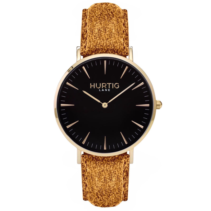 Hymnal Vegan Suede Watch Gold, Black & Camel - Hurtig Lane - sustainable- vegan-ethical- cruelty free