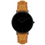 Hymnal Vegan Suede Watch All Black & Camel - Hurtig Lane - sustainable- vegan-ethical- cruelty free