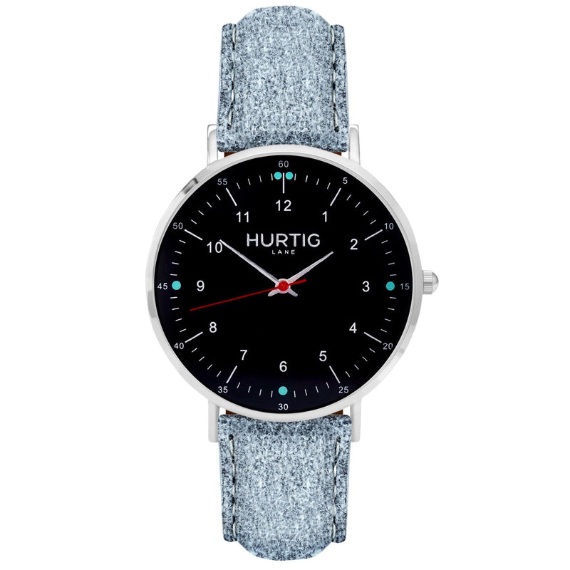 Moderno Vegan Suede Watch Silver, Black & Duck Egg Watch Hurtig Lane Vegan Watches