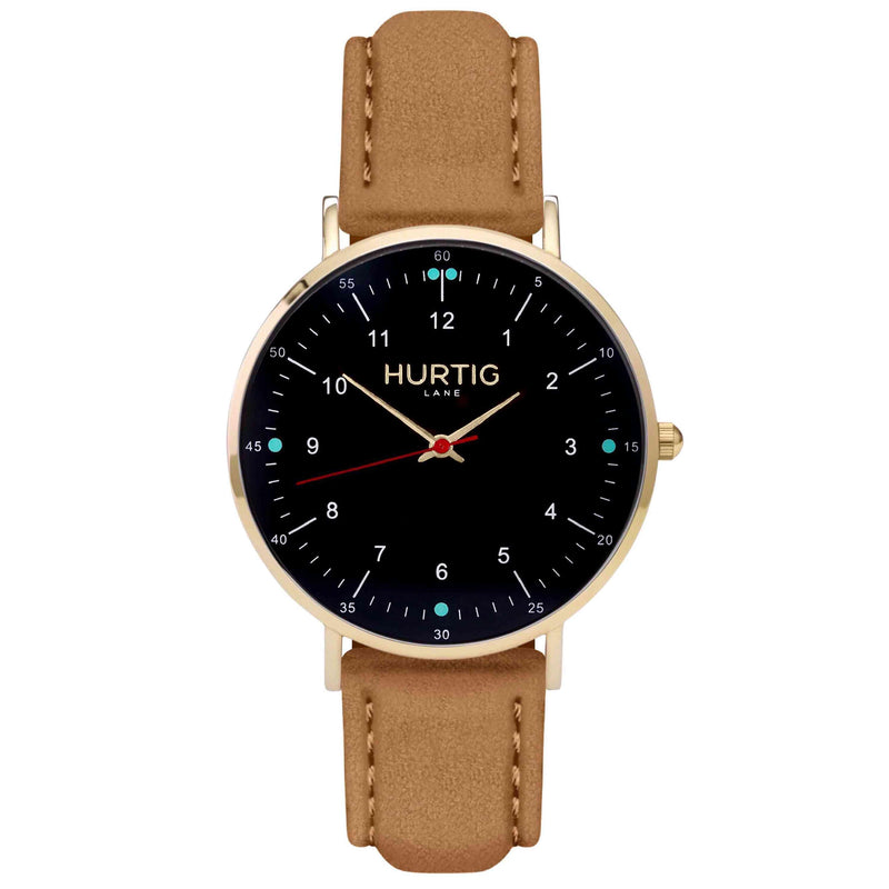 Moderno Vegan Suede Watch Gold, Black & Camel Watch Hurtig Lane Vegan Watches