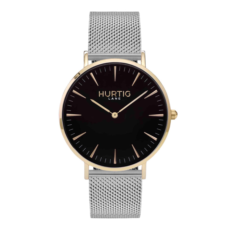 Lorelai Stainless Steel Watch Gold, Black & Silver - Hurtig Lane - sustainable- vegan-ethical- cruelty free