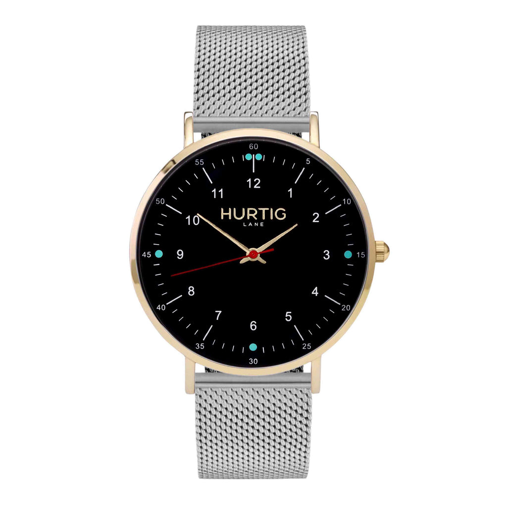 Moderna Stainless Steel Watch Gold, Black & Silver - Hurtig Lane - sustainable- vegan-ethical- cruelty free