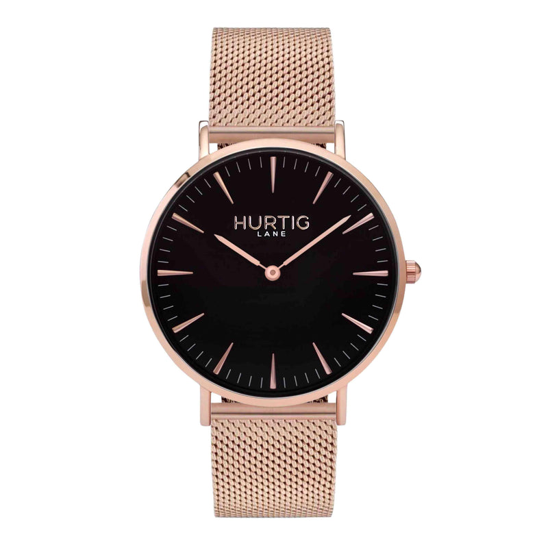 Lorelai Stainless Steel Watch Rose Gold, Black & Rose Gold - Hurtig Lane - sustainable- vegan-ethical- cruelty free