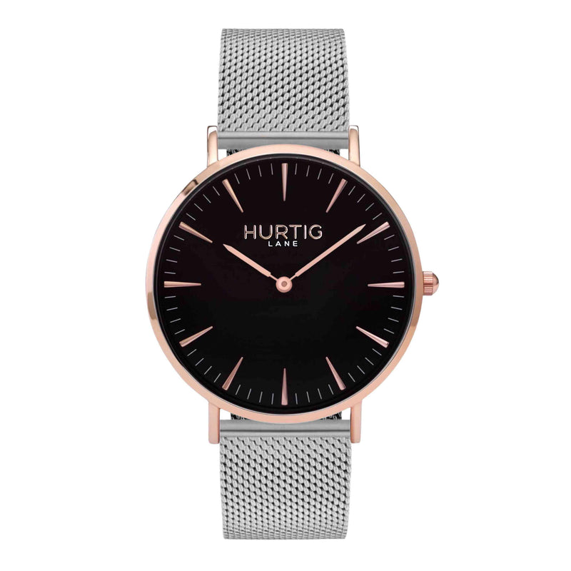 Lorelai Stainless Steel Watch Rose Gold, Black & Silver - Hurtig Lane - sustainable- vegan-ethical- cruelty free