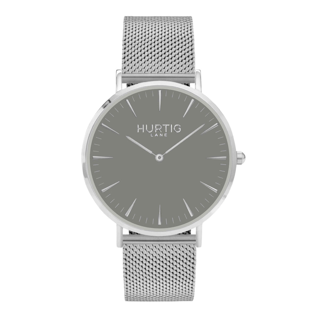 grey and gold mesh watch