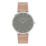 Lorelai Stainless Steel Watch Silver, Grey & Rose Gold - Hurtig Lane - sustainable- vegan-ethical- cruelty free