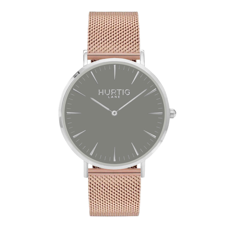 Lorelai Stainless Steel Watch Silver, Grey & Rose Gold - Hurtig Lane - sustainable- vegan-ethical- cruelty free