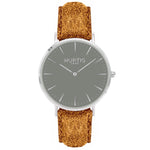 Hymnal Vegan Suede Watch Silver, Grey & Coral - Hurtig Lane - sustainable- vegan-ethical- cruelty free