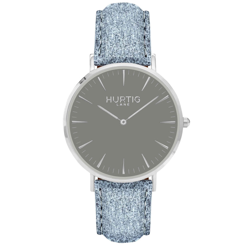 Hymnal Vegan Suede Watch Silver, Grey & Duck Egg - Hurtig Lane - sustainable- vegan-ethical- cruelty free