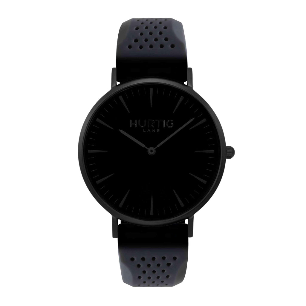 Attivo Vegan Rubber Watch All Black & Dark Grey - Hurtig Lane - sustainable- vegan-ethical- cruelty free