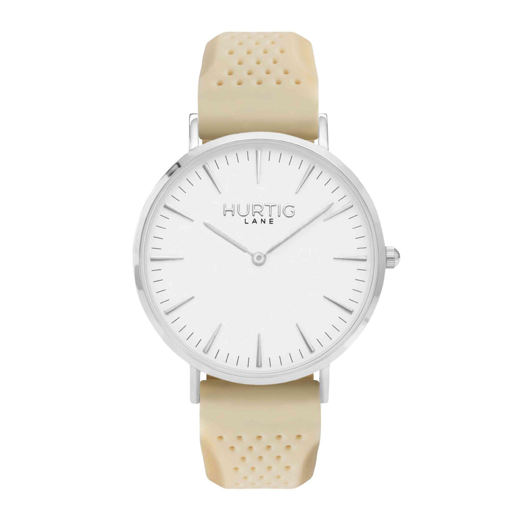 Attivo Vegan Rubber Watch Silver, White & Dark Grey - Hurtig Lane - sustainable- vegan-ethical- cruelty free