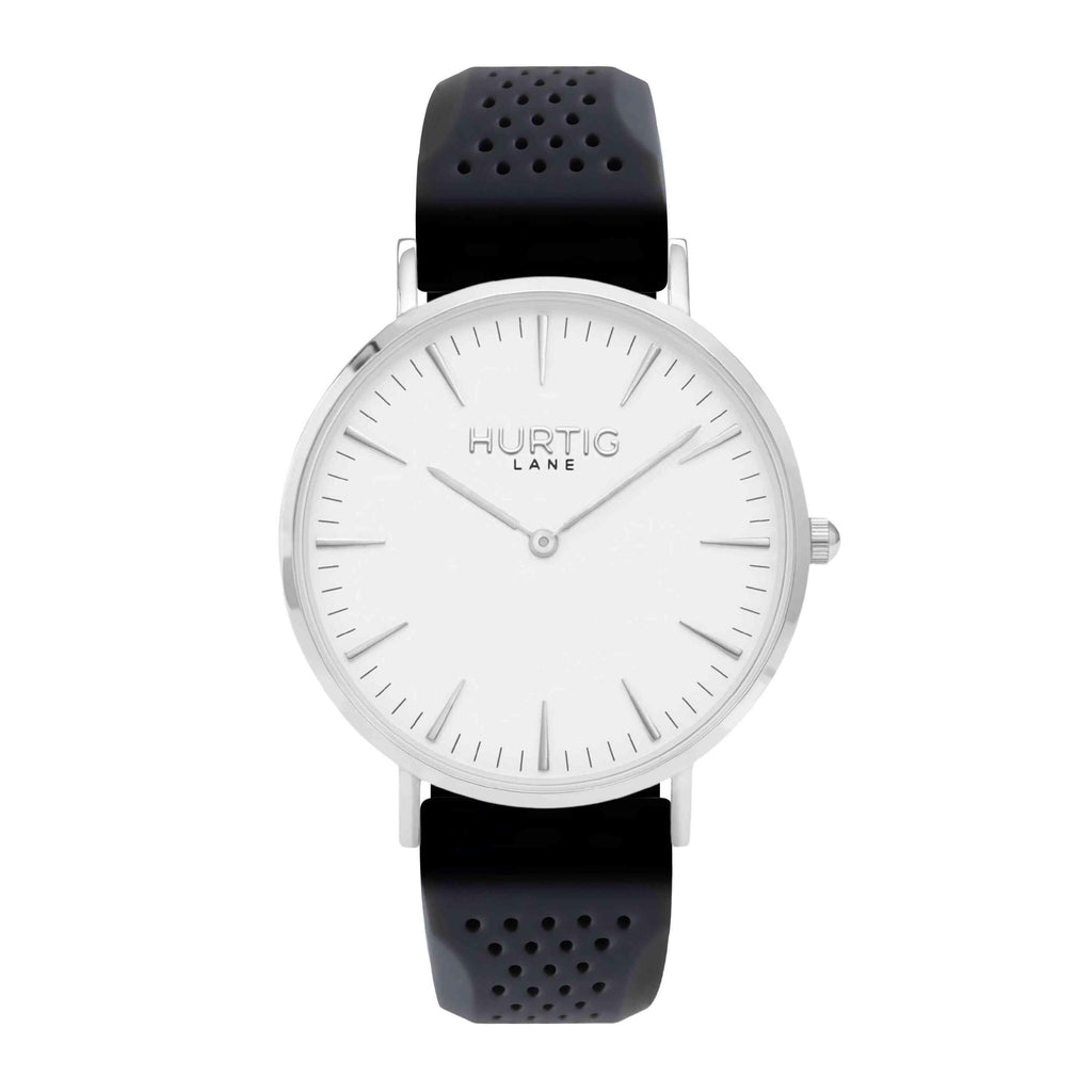 Attivo Vegan Rubber Watch Silver, White & Dark Grey - Hurtig Lane - sustainable- vegan-ethical- cruelty free