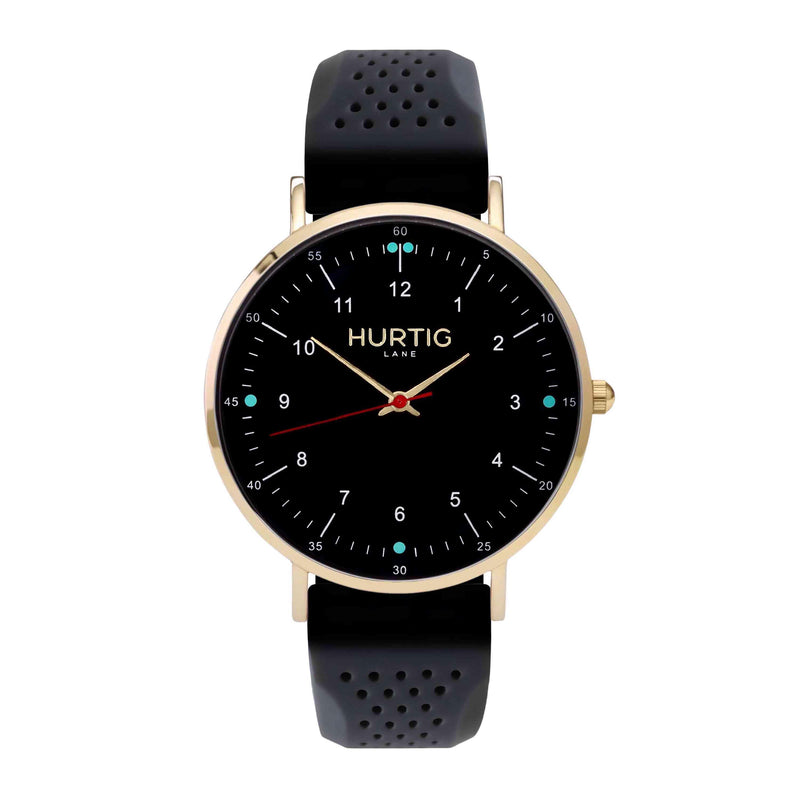 Moderno Vegan Rubber Watch Gold, Black & Dark Grey - Hurtig Lane - sustainable- vegan-ethical- cruelty free