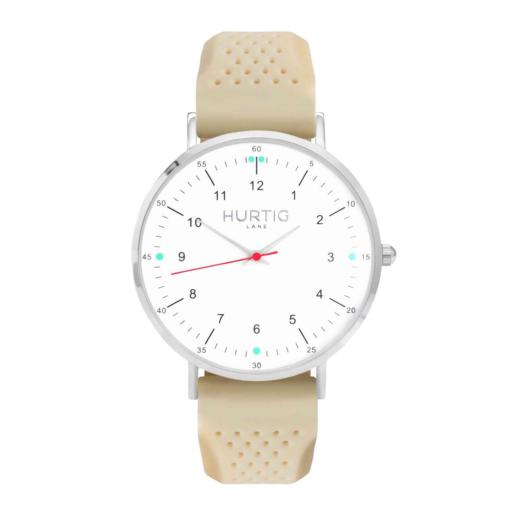 Moderno Vegan Rubber Watch Silver, White & Cream - Hurtig Lane - sustainable- vegan-ethical- cruelty free