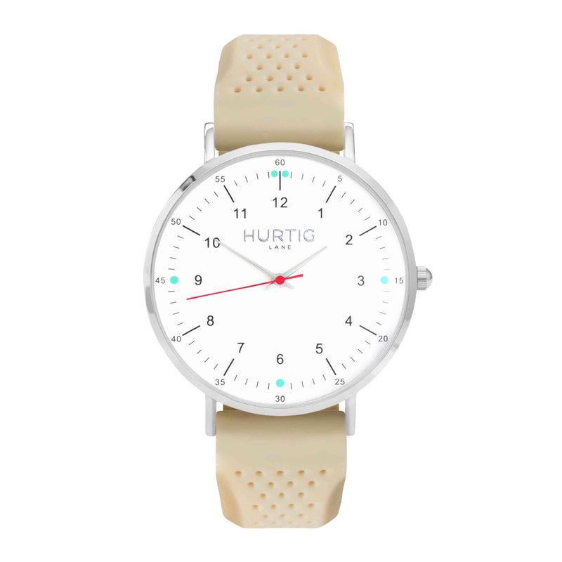 Moderno Vegan Rubber Watch Silver, White & Cream - Hurtig Lane - sustainable- vegan-ethical- cruelty free