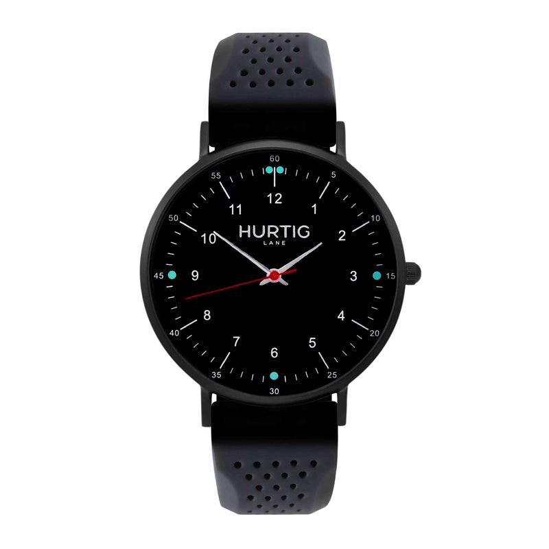 Moderno Vegan Rubber Watch All Black & Dark Grey - Hurtig Lane - sustainable- vegan-ethical- cruelty free