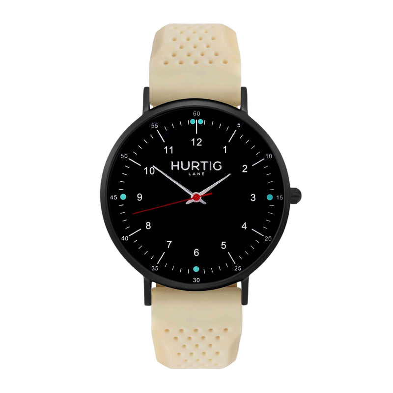 Moderno Vegan Rubber Watch All Black & Cream - Hurtig Lane - sustainable- vegan-ethical- cruelty free