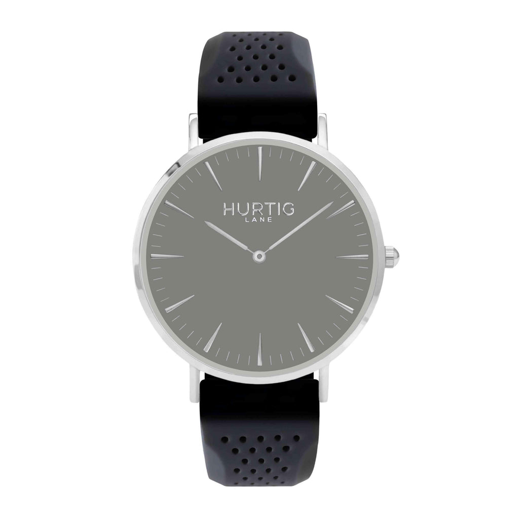 Attivo Vegan Rubber Watch Silver, Grey & Dark Grey - Hurtig Lane - sustainable- vegan-ethical- cruelty free