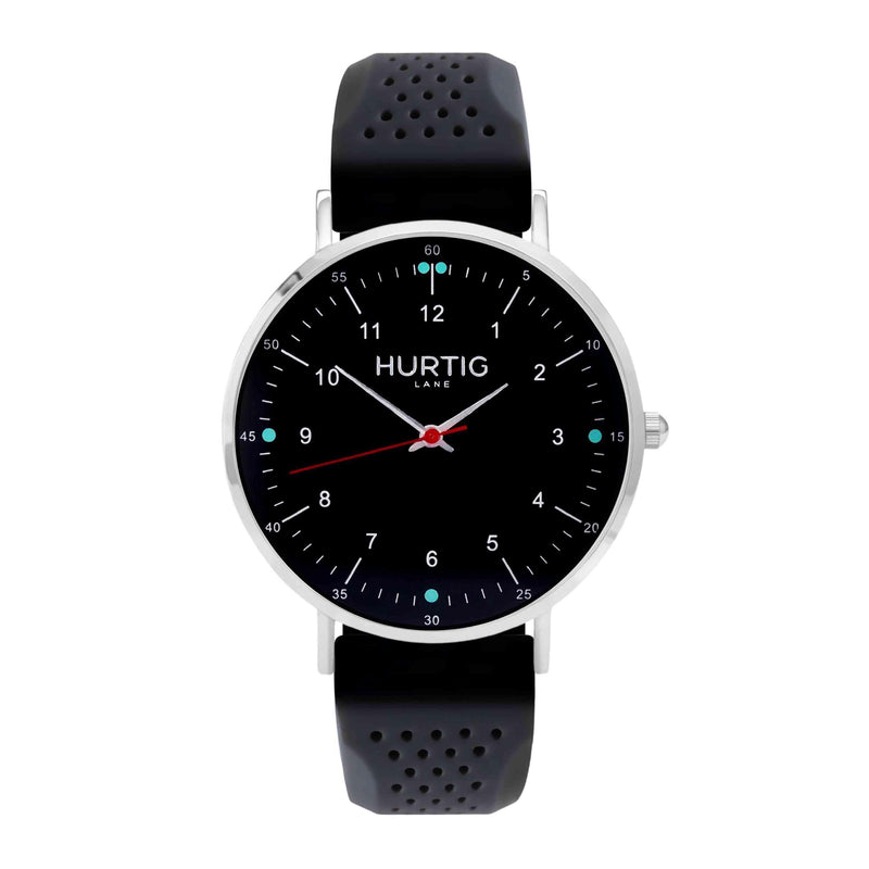 Moderna Vegan Rubber Watch Silver, Black & Dark Grey - Hurtig Lane - sustainable- vegan-ethical- cruelty free