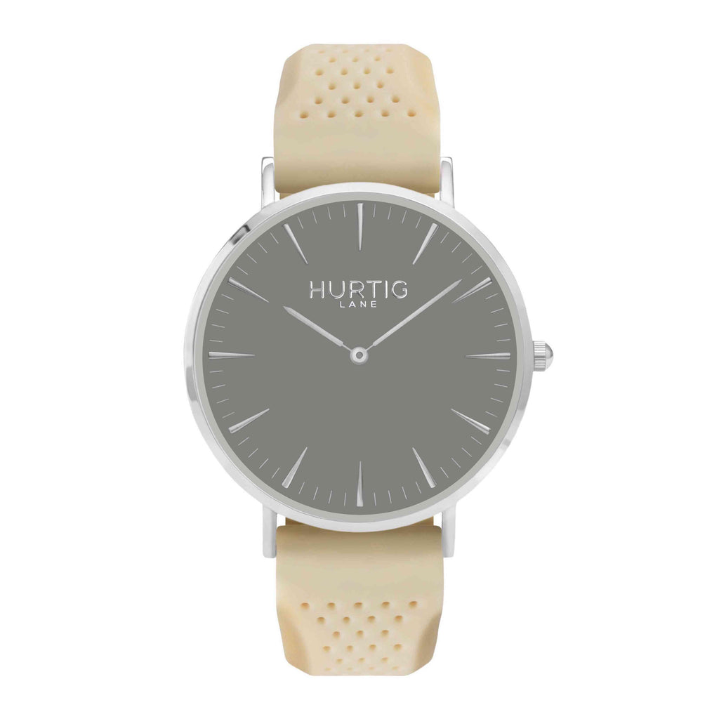 Attivo Vegan Rubber Watch Silver, Grey & Cream - Hurtig Lane - sustainable- vegan-ethical- cruelty free