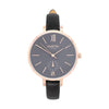 Amalfi Petite Vegan Leather Watch Rose Gold, Grey & Marine Blue - Hurtig Lane - sustainable- vegan-ethical- cruelty free