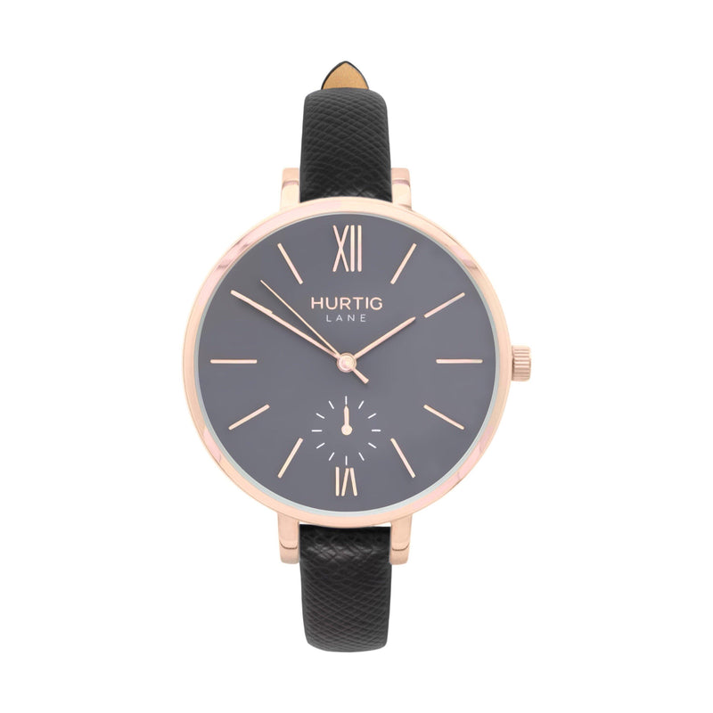 Amalfi Petite Vegan Leather Watch Rose Gold, Grey & Marine Blue - Hurtig Lane - sustainable- vegan-ethical- cruelty free